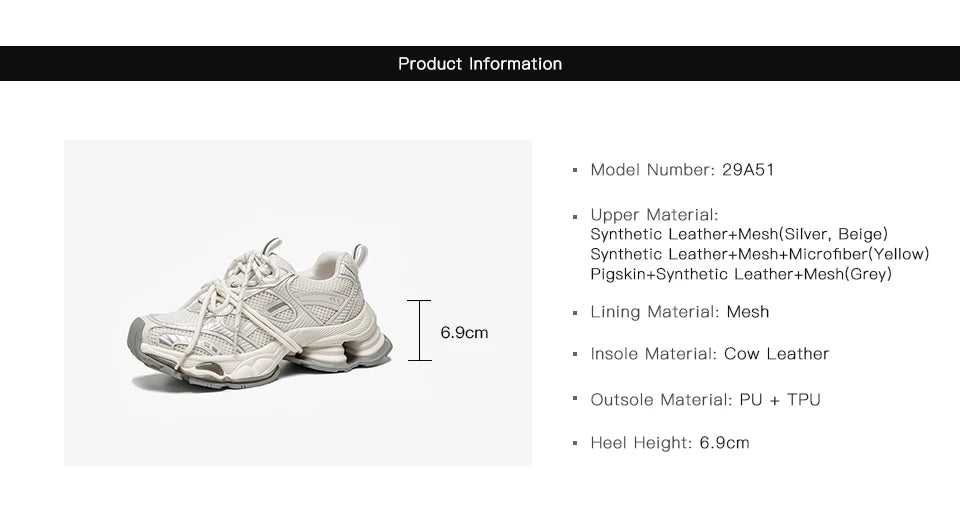 Chunky Sneakers Women Synthetic Leather Mesh Lace-up Trainers