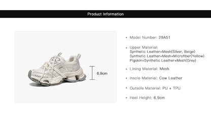 Chunky Sneakers Women Synthetic Leather Mesh Lace-up Trainers