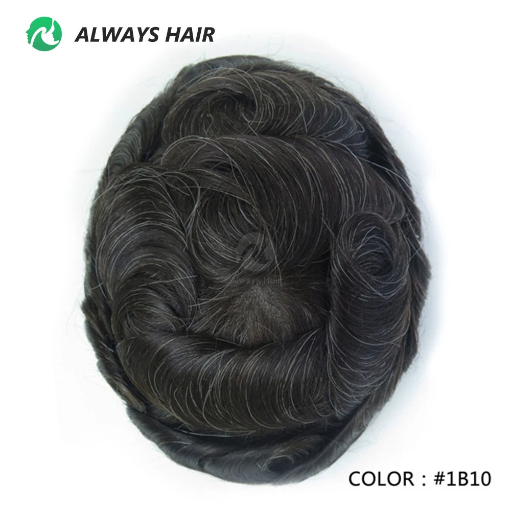 PU Men Toupee Indian Human Hair 130% Density Wig
