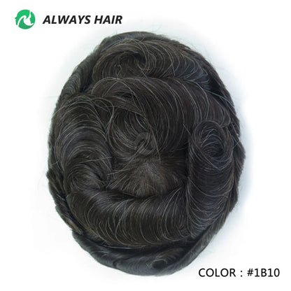 PU Men Toupee Indian Human Hair 130% Density Wig