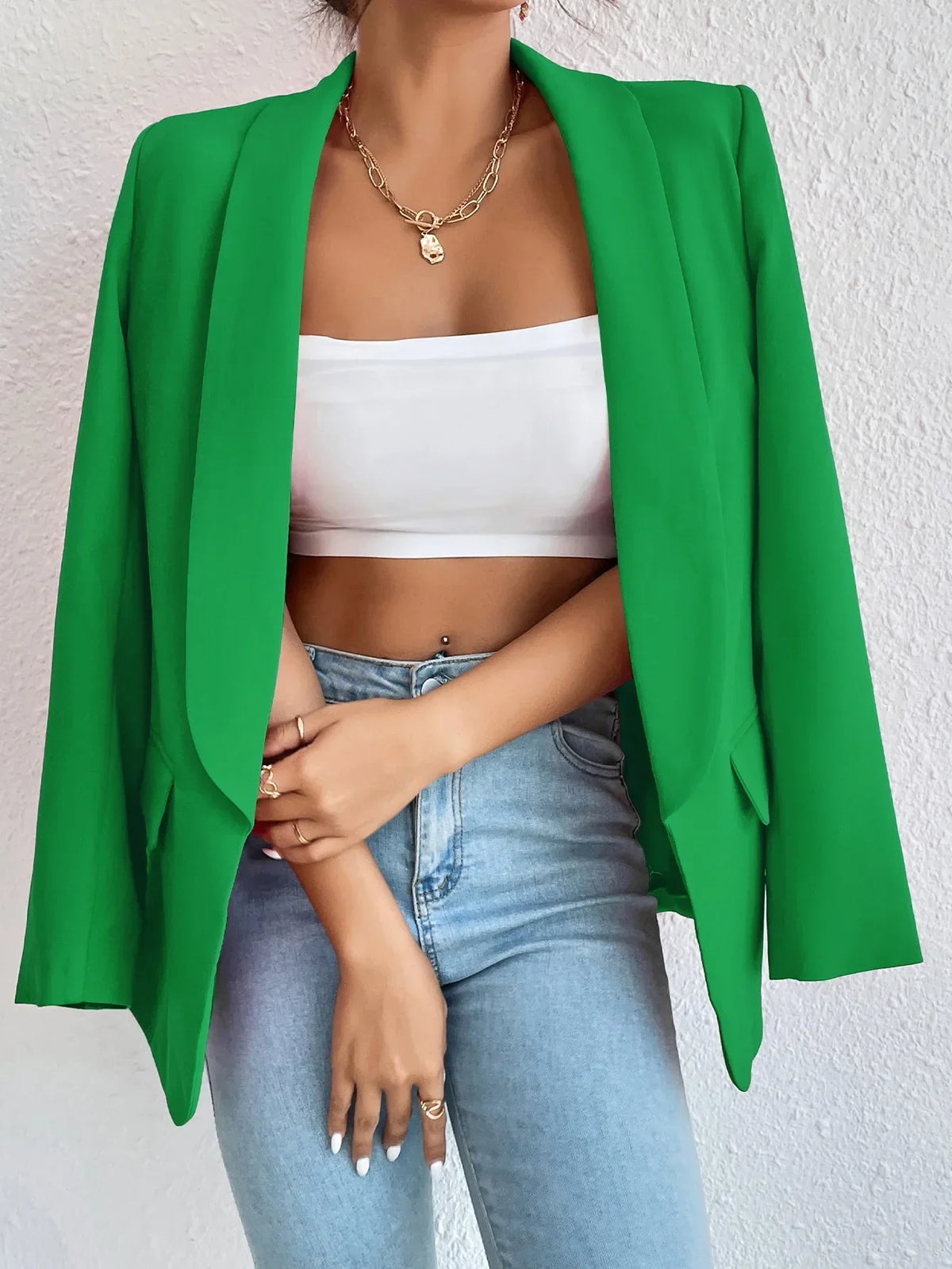 Solid Polyester Cotton Long Sleeve Women's Blazer