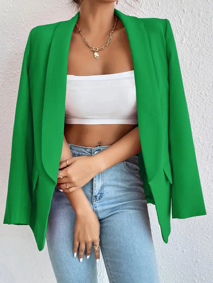 Solid Polyester Cotton Long Sleeve Women's Blazer