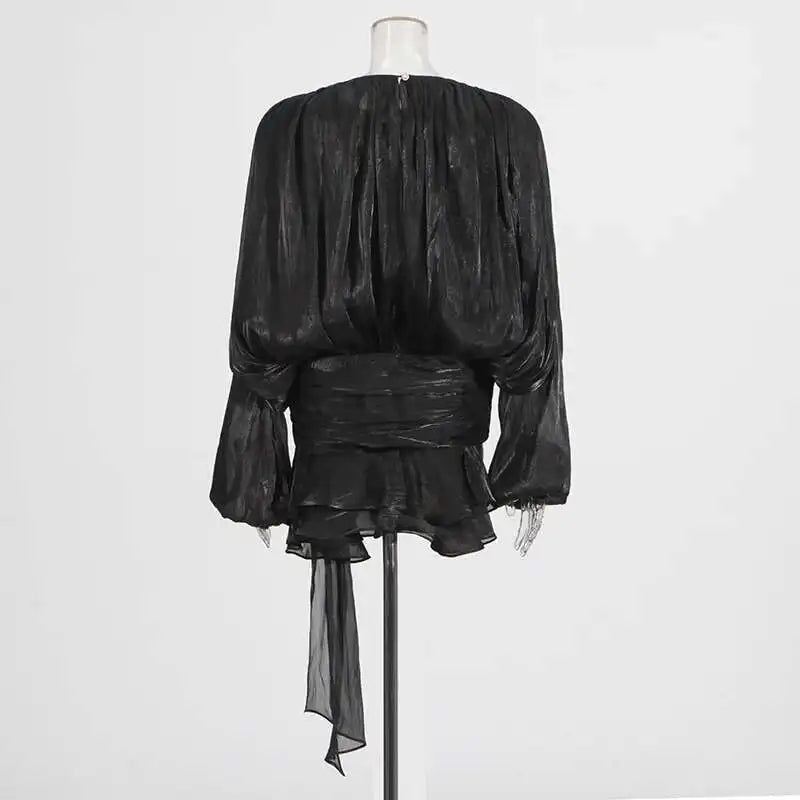 TWOTWINSTYLE V Neck Long Sleeve Mini Dress for Women