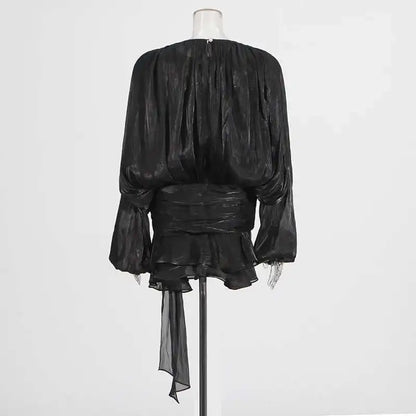 TWOTWINSTYLE V Neck Long Sleeve Mini Dress for Women