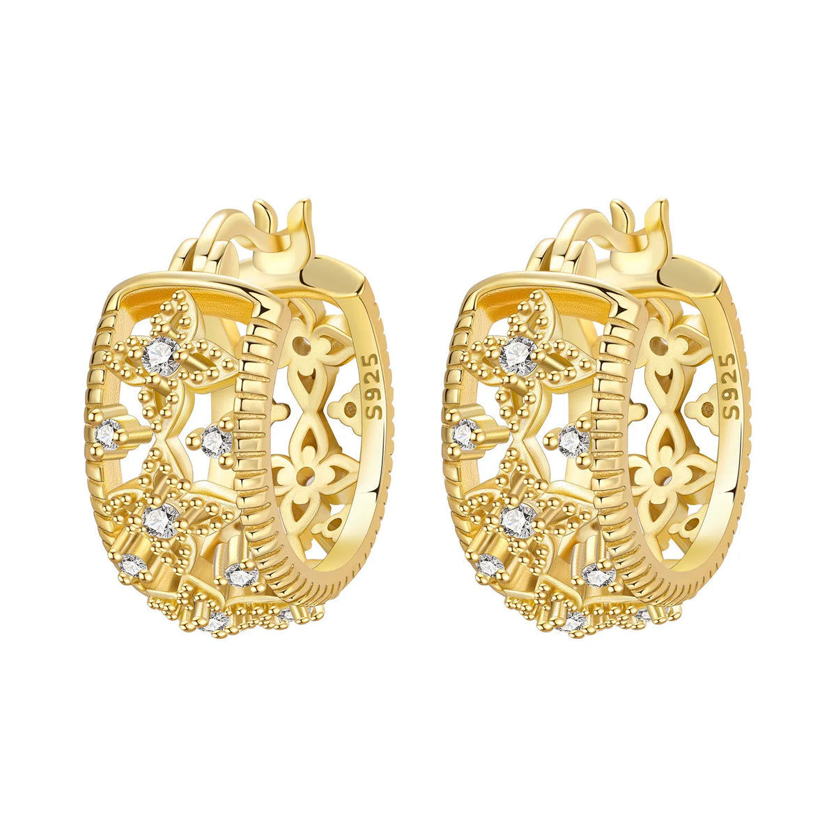 S925 Sterling Silver Iris Flower Hoop Earrings for Women
