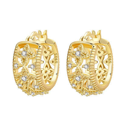 S925 Sterling Silver Iris Flower Hoop Earrings for Women