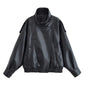 Black Long Sleeve Faux Leather Motorcycle Jacket