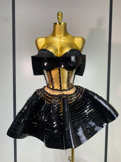 Women Silver Sequins Two Piece Stage Costume