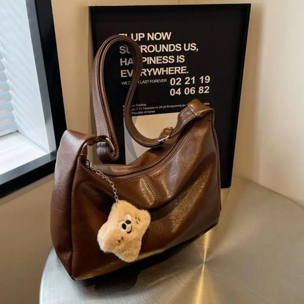 Trendy PU Leather Slouchy Shoulder Bag for Women