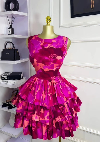 Floral Printed Sleeveless Ball Gown Dress for Women