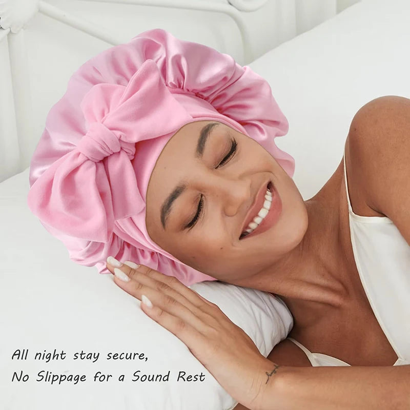 Satin Solid Sleeping Hat with Stretchy Tie Band
