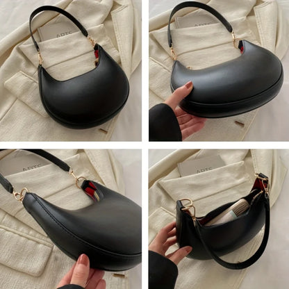 Women's Moon-shaped PU Shoulder Bag with Sequined Detail