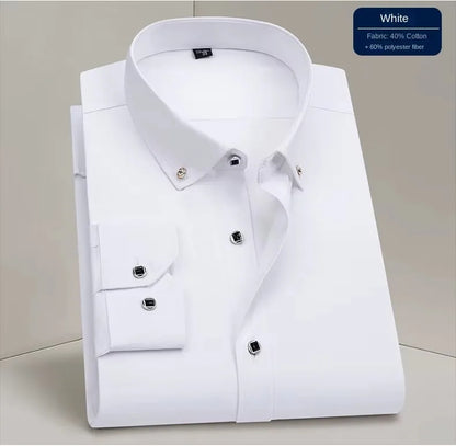 Men's Formal White Dress Shirt Long Sleeve Cotton Blend