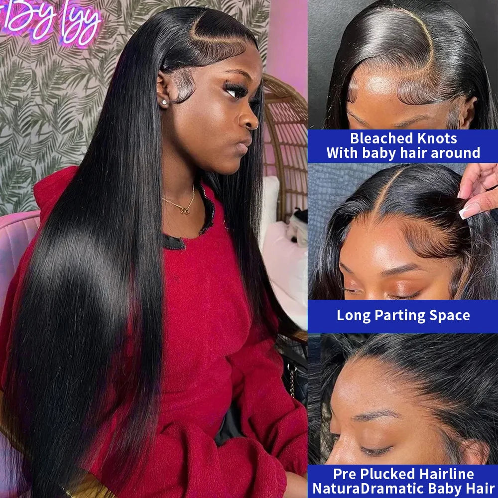 40 Inch Bone Straight Human Hair Wig Brazilian Lace Front Wig