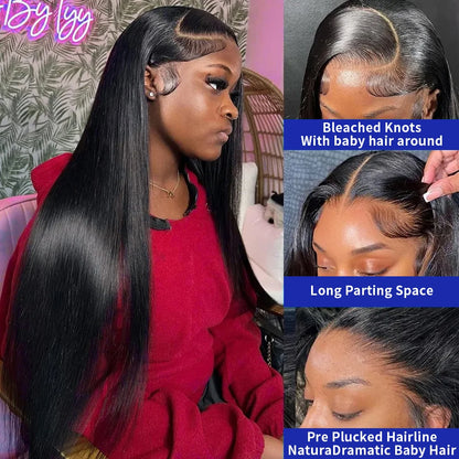 40 Inch Bone Straight Human Hair Wig Brazilian Lace Front Wig