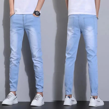 Mens Slim Fit Denim Pencil Pants Black White Stretch Jeans