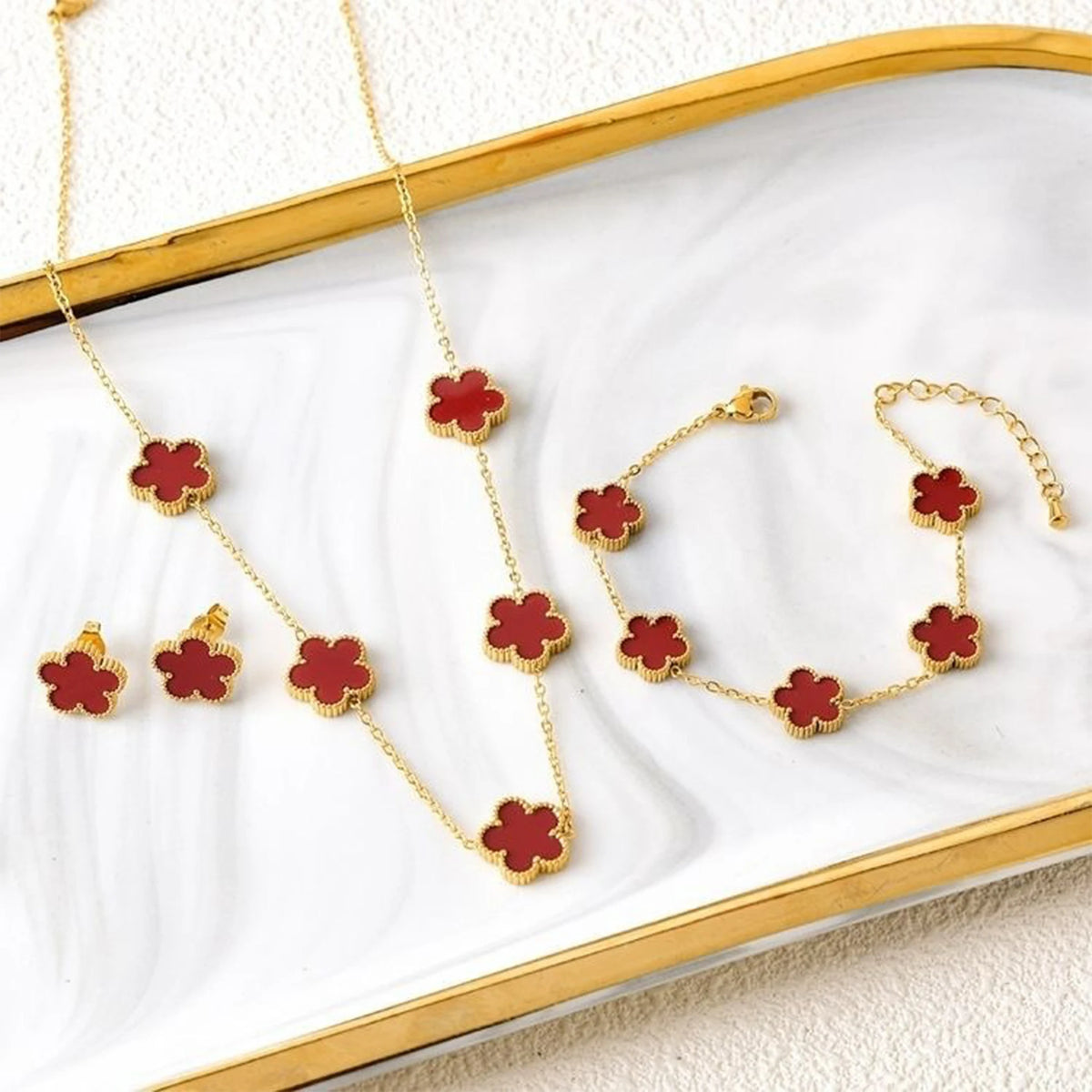 18k Gold-Plated Five-Leaf Flower Jewelry Set