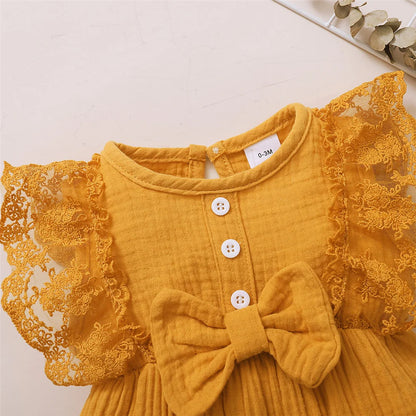 Newborn Girls Solid Color Lace Edge Romper and Headband