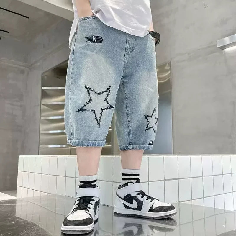 Boys Denim Shorts Summer Casual Knee Length Blue