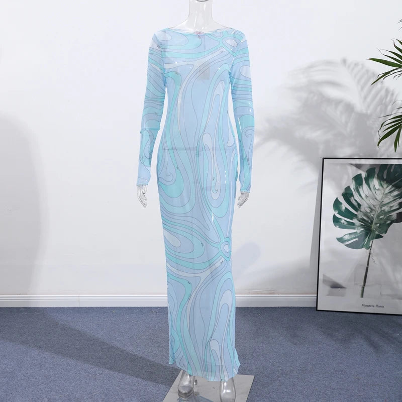 Sheer Mesh Bodycon Maxi Dress for Women
