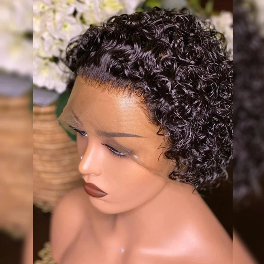 Pixie Cut Curly Human Hair Wig 13x1 Lace Frontal