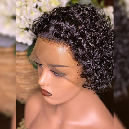 Pixie Cut Curly Human Hair Wig 13x1 Lace Frontal