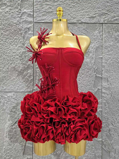 Red Women Sexy Halter Mini Bodycon Dress