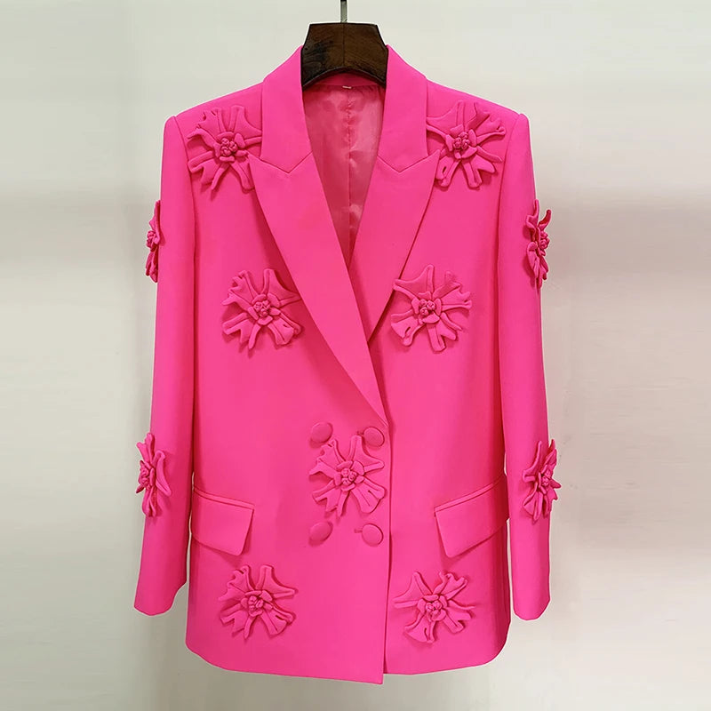 Women's Double Breasted Long Blazer with Appliques