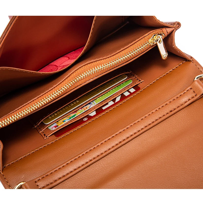 Brown PU Messenger Bag with Magnetic Flip Closure