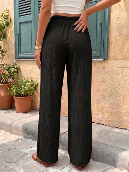 Women's Casual Solid-Color Wide-Leg Pants