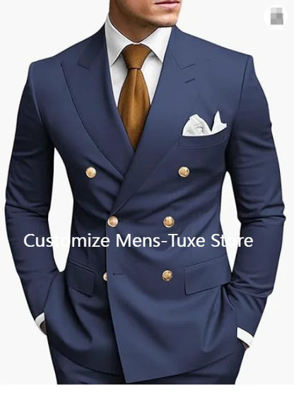 Brown Men's Slim Fit Double Breasted Suit Blazer