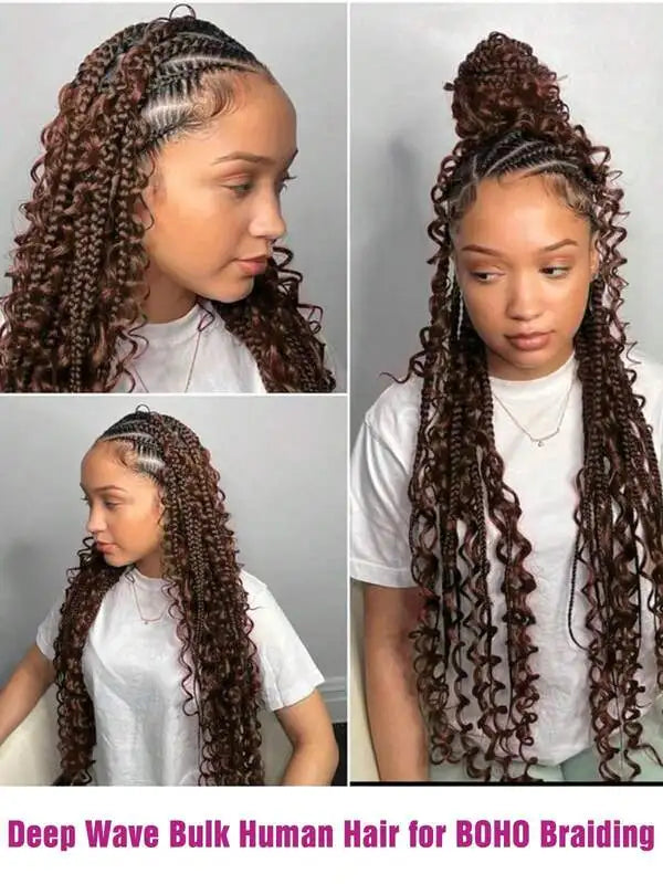 Deep Wave Human Hair Bulk for Braiding 2 Bundles