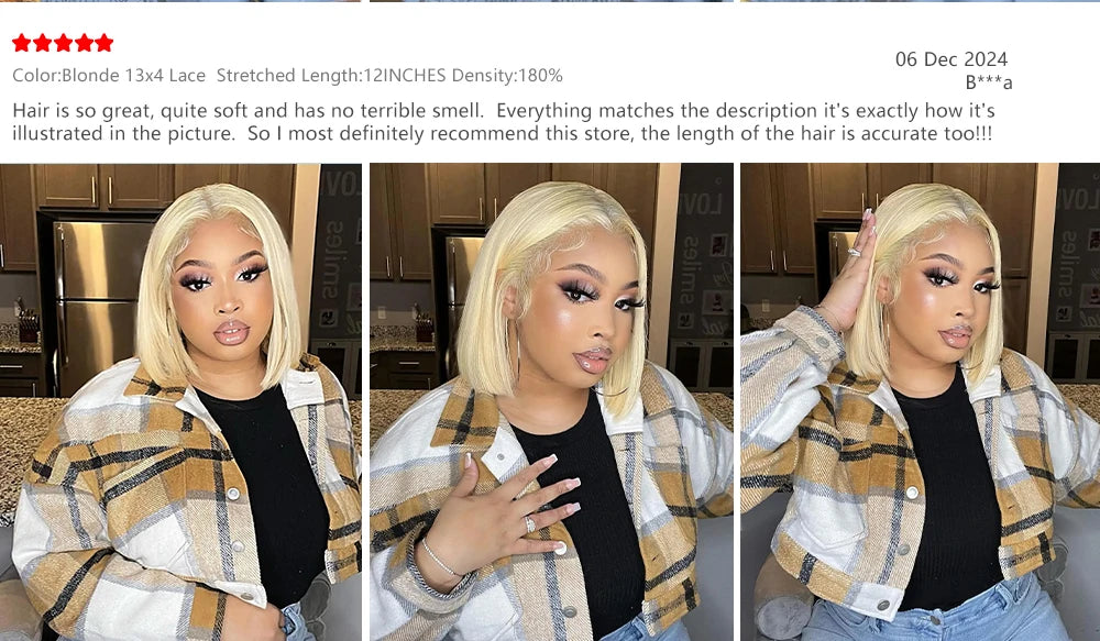 613 Blonde Straight Bob Wig Remy Human Hair Lace Front