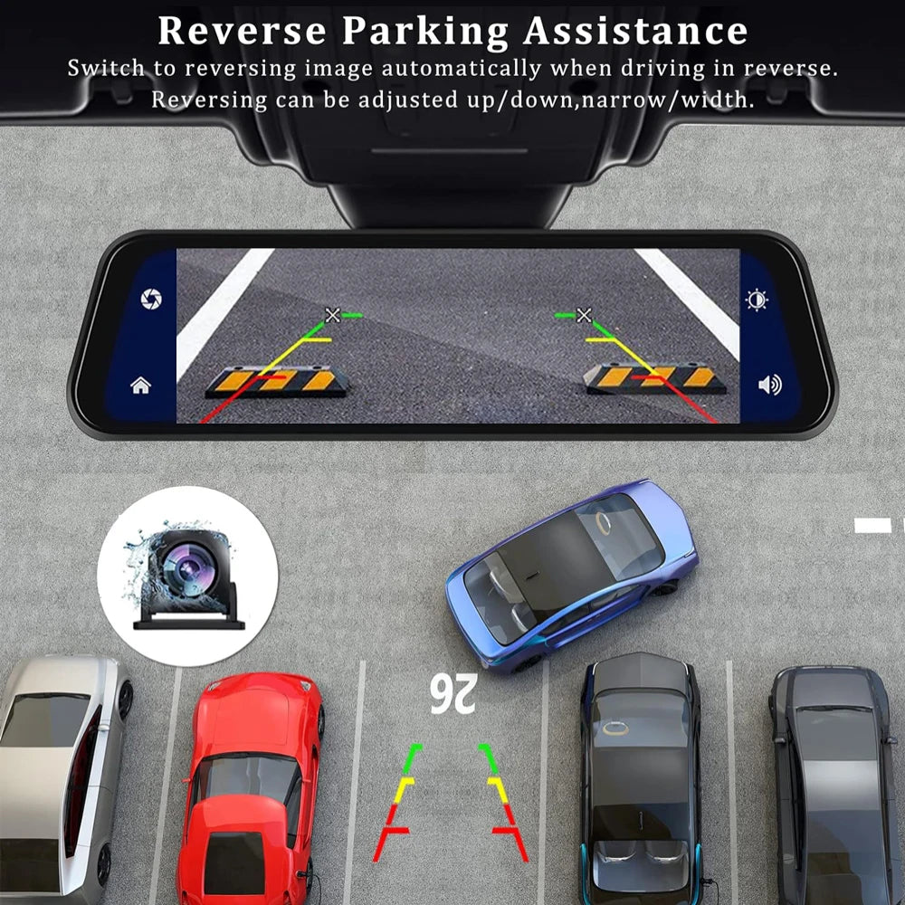 10 Inch 4K Dash Cam Rearview Mirror with GPS and WiFi