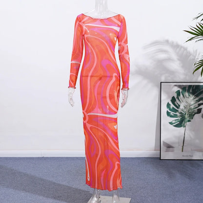 Sheer Mesh Bodycon Maxi Dress for Women