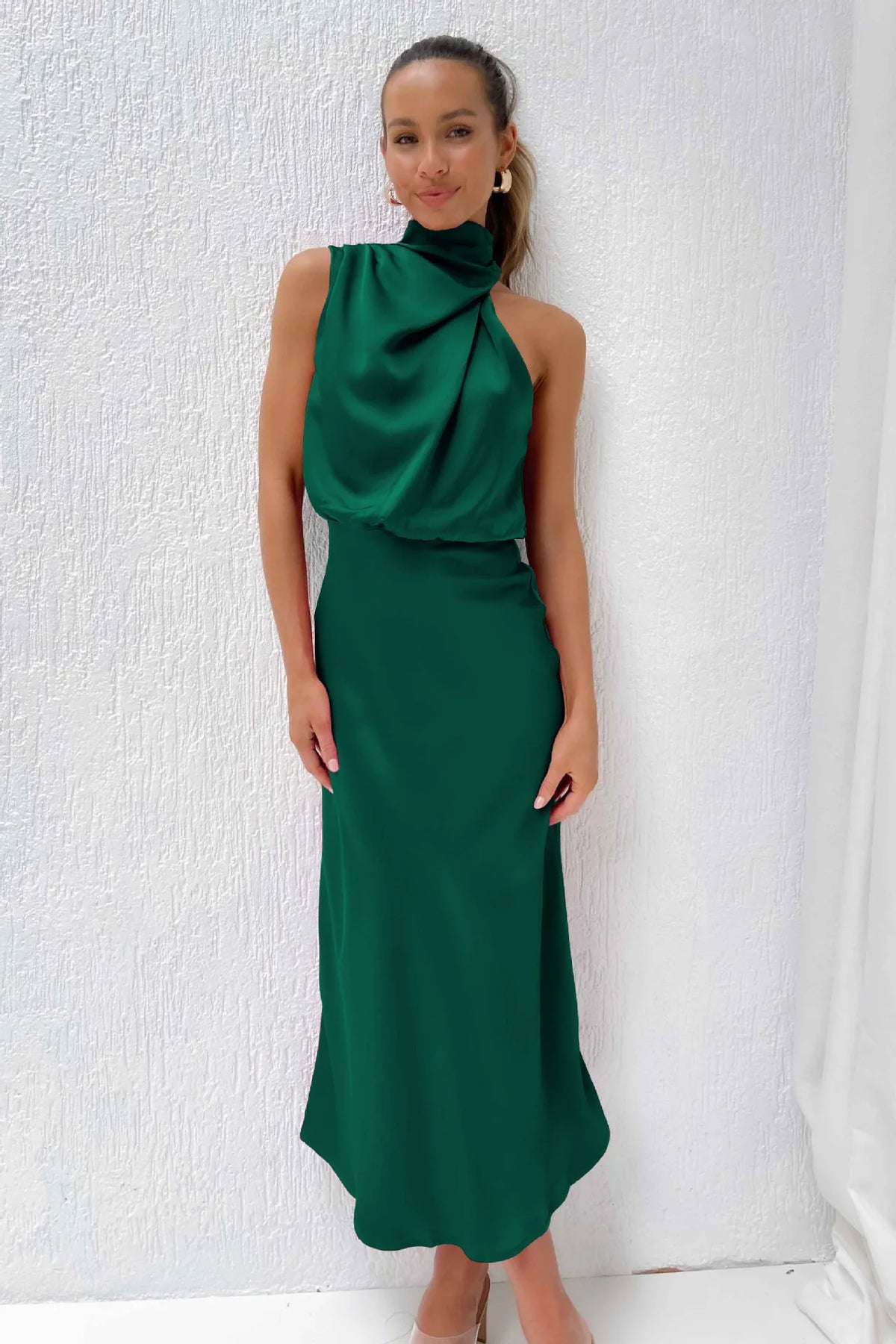 Elegant Silk Satin Sleeveless Long Dress for Women