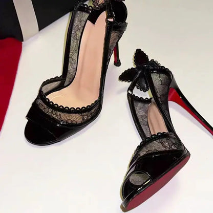Elegant Lace Bowknot High Heels Sandals for Women
