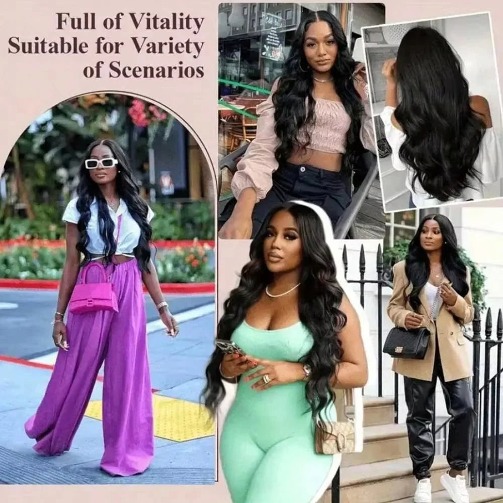 40 Inch Body Wave Human Hair Wig Natural Black