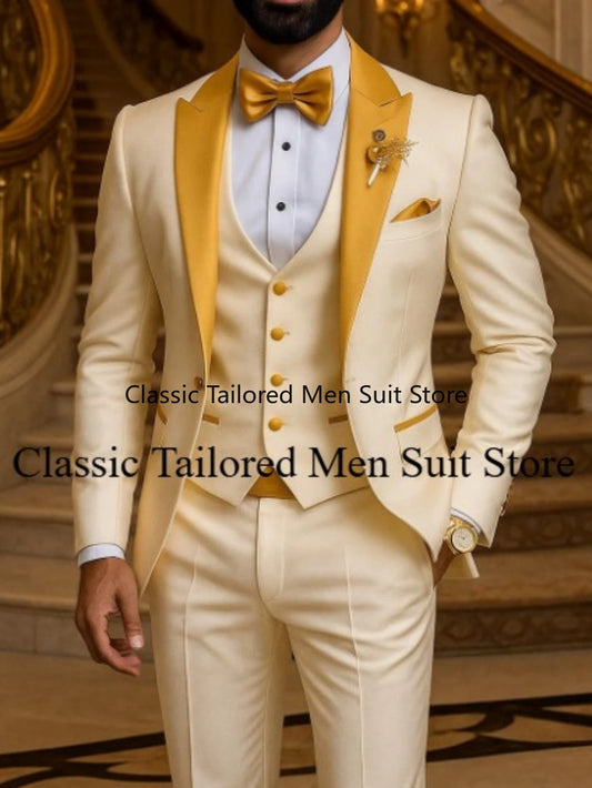 Men's Slim Fit Tuxedo 3 Piece Suit for Wedding and Work