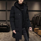 Long Cotton-padded Coat for Men in Solid Color