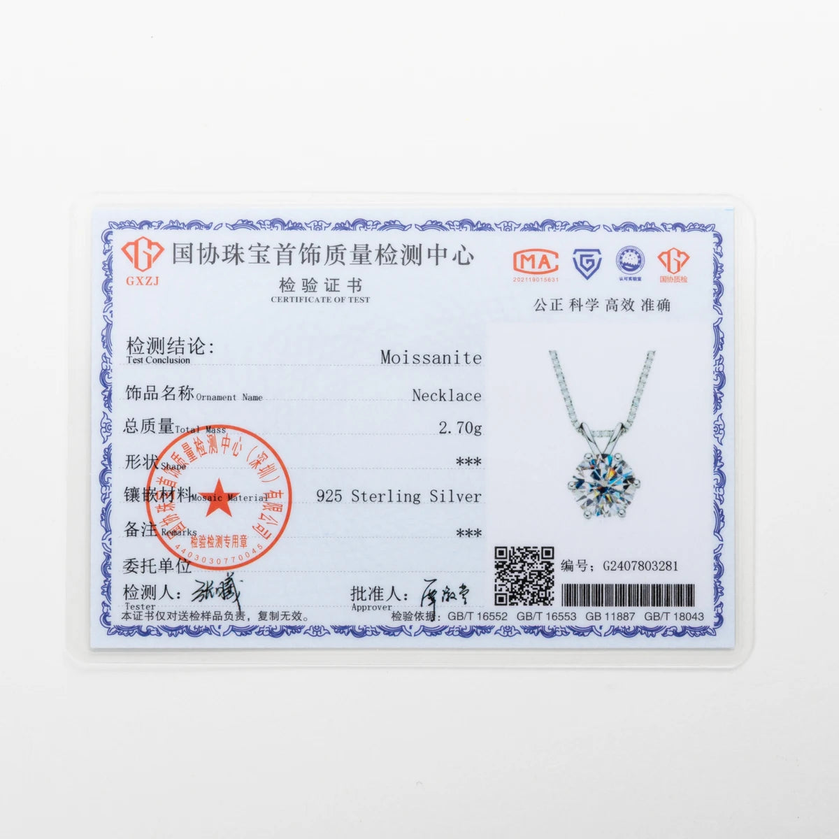 D Color Moissanite Diamond Pendant Necklace 18K Gold Plated