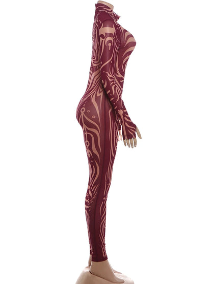 Striped Print Turtleneck Jumpsuit for Women