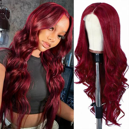 34 Inch Burgundy Lace Front Wig Human Hair Body Wave