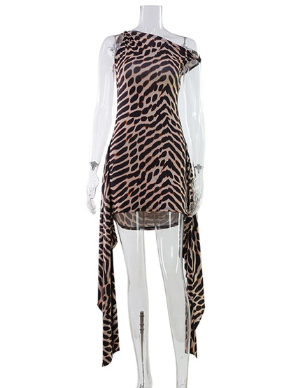 CNYISHE Print Slash Neck Sheath Dress for Women