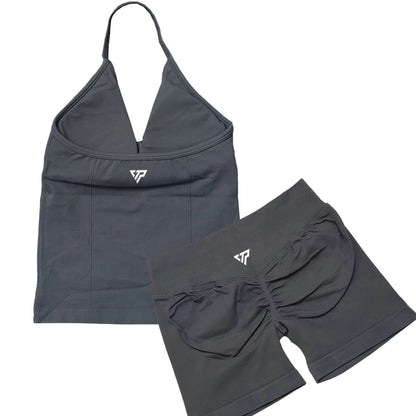 Seamless Lace-Up Bra and Shorts Yoga Set for Women