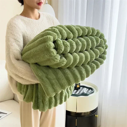 Luxury Faux Rabbit Fur Throw Blanket Solid Color Plush