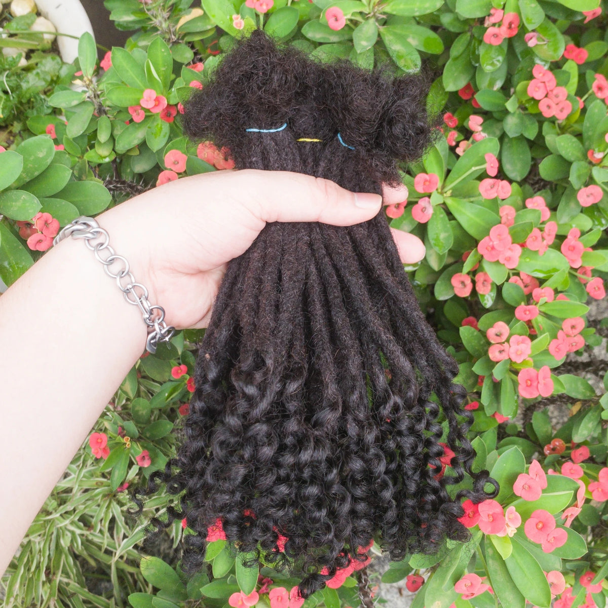 Natural Human Hair Dreadlock Extensions 8-12 Inch Curly Ends