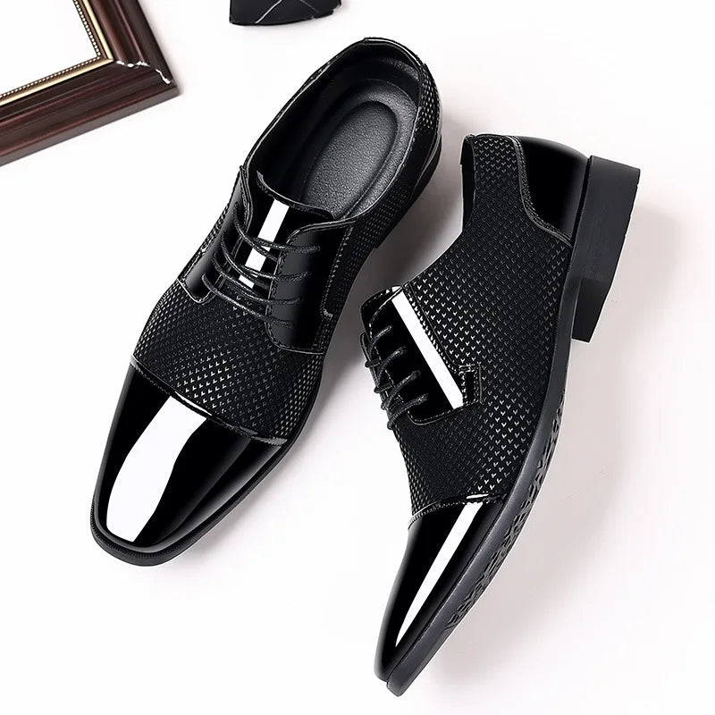 Men's Black PU Leather Lace Up Oxfords Shoes