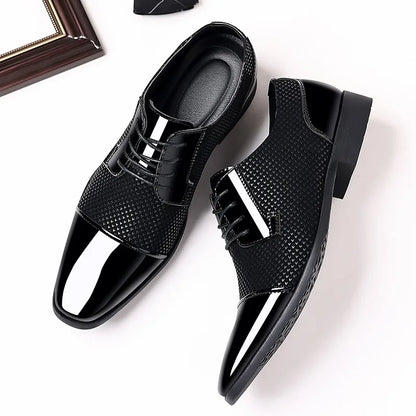 Men's Black PU Leather Lace Up Oxfords Shoes