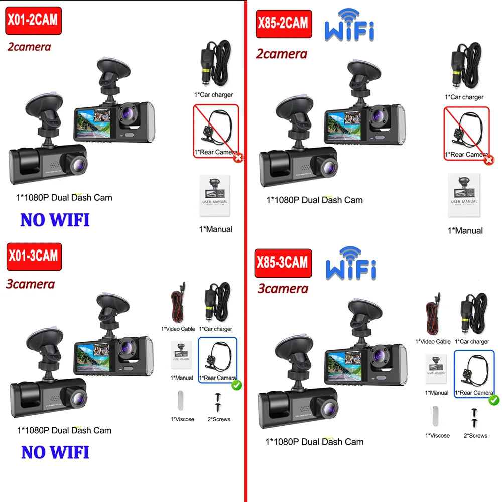 1080P WiFi Dash Cam with Front and Rear Cameras